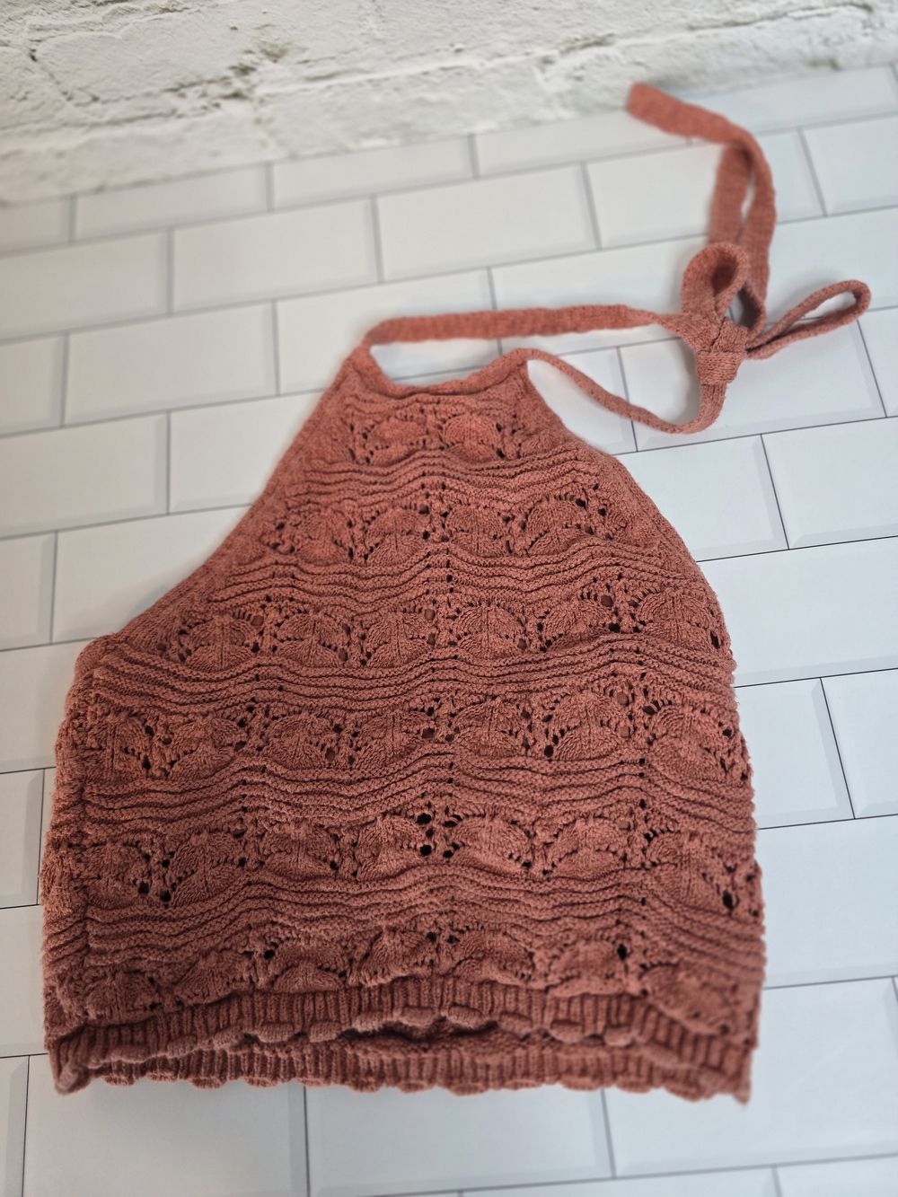 Arizona Jean Company Crochet Halter Tank Top - Rusty Rose Sz XS